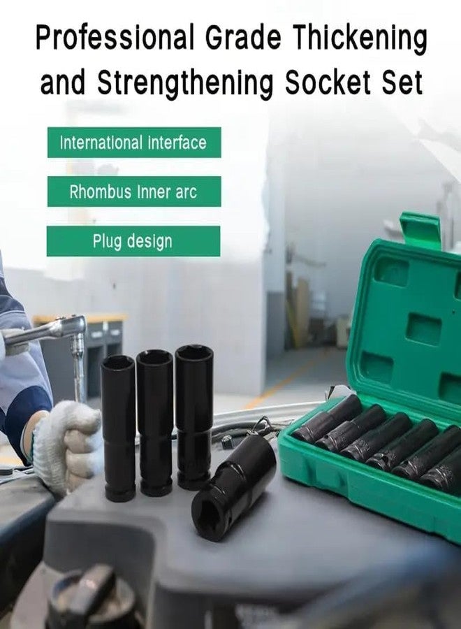 Jaccfy مجموعة مفاتيح ربط صدمية سداسية عميقة 78 مم بمقبض مربع 1/2 بوصة من جاكفي، 6 نقاط، مقاسات مترية قياسية، فولاذ CR-V من 10 مم إلى 24 مم (مجموعة مفاتيح ربط صدمية 10 في 1) (أخضر) - Image 2